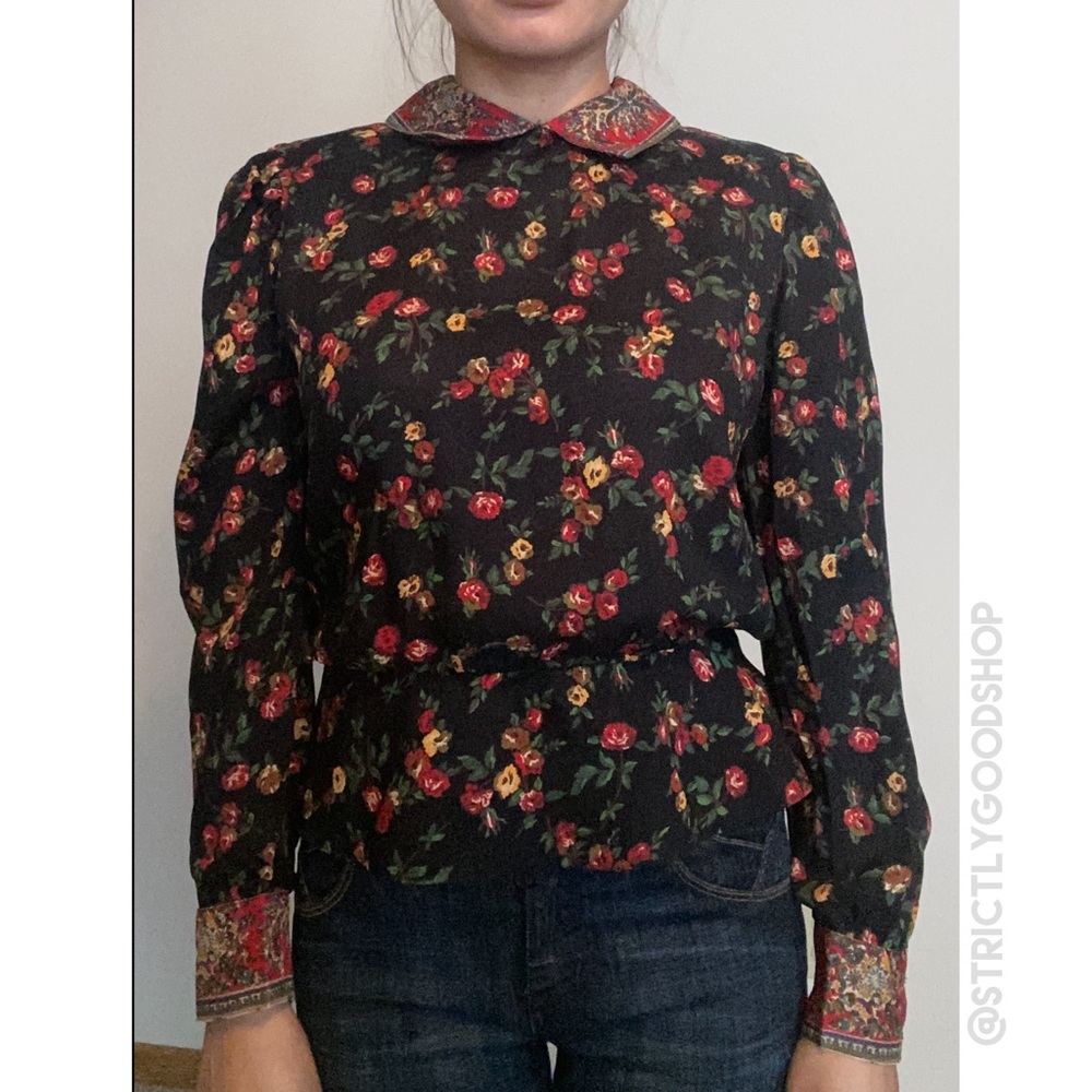 SOLD- Vintage Petite Lanz Floral Print Peplum Blouse